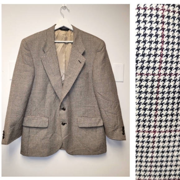 Burberry's Vintage Wool Houndstooth Sport Blazer In Black Cream Red Size L - Picture 1 of 14